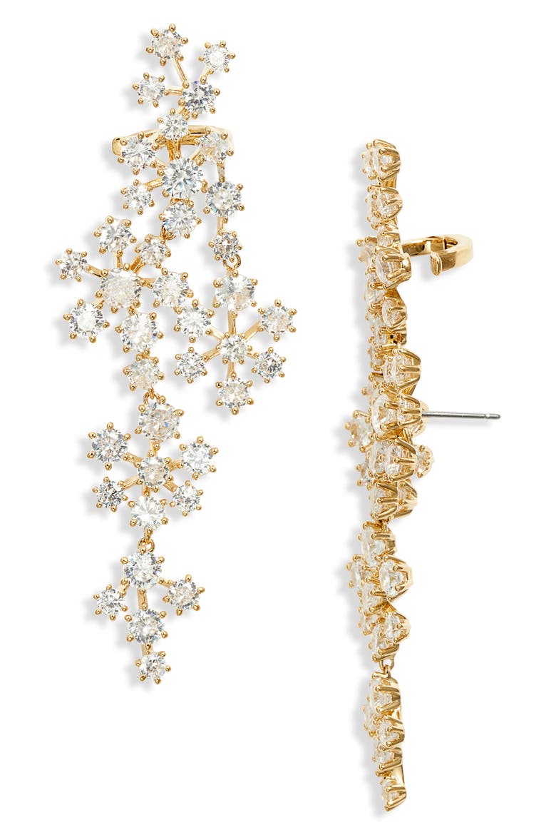 Climber Drop Earrings, Main, color, GOLD/ CUBIC ZIRCONIA