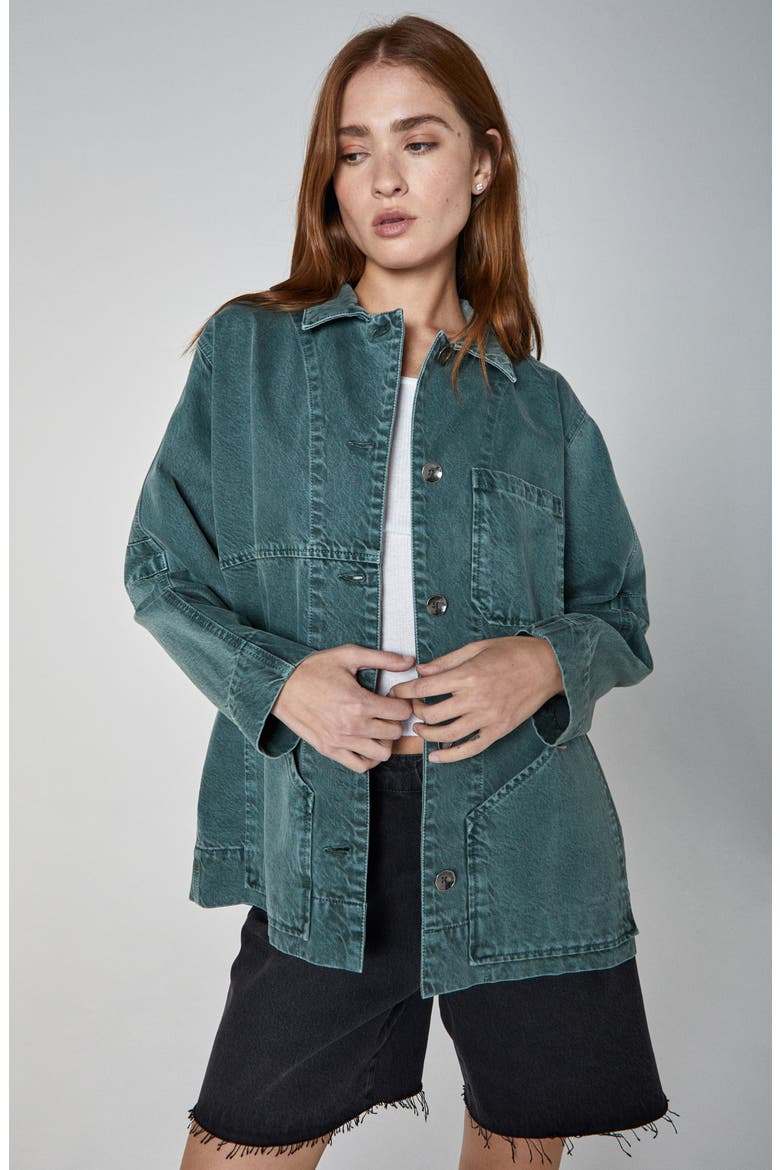 Mari Patch Pocket Denim Chore Jacket, Alternate, color, GREEN