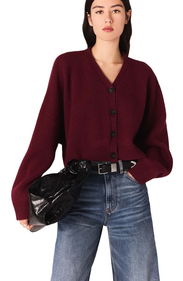 maje Cropped wool-blend cardigan, Main, color,
