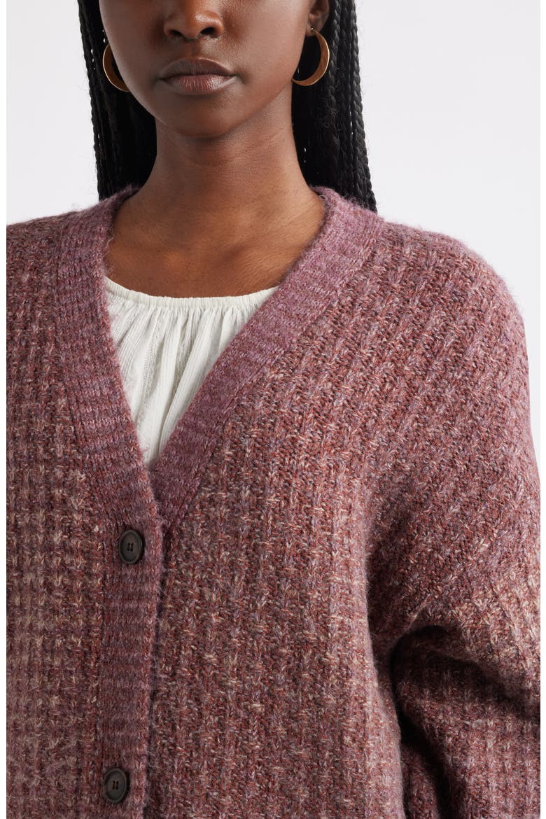 Textured V-Neck Cardigan, Alternate, color, BURGUNDY RHODE COMBO