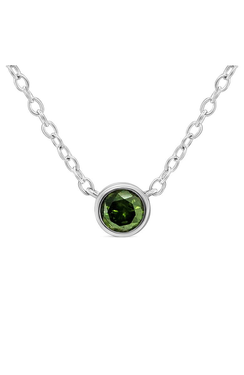 Haus of Brilliance Silver 1/5 Cttw Treated Green Diamond Solitaire Bezel 18" Pendant Necklace, Main, color, White