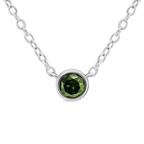 Silver 1/5 Cttw Treated Green Diamond Solitaire Bezel 18" Pendant Necklace