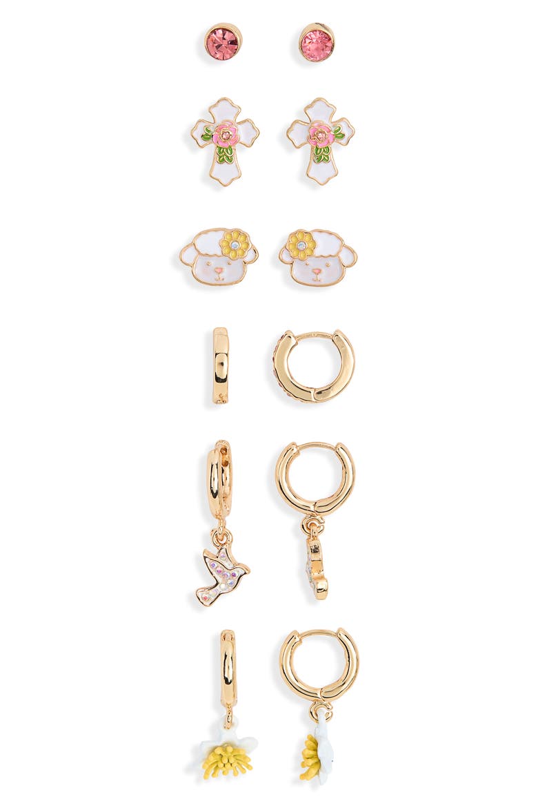 Easter Faith 6-Pack Assorted Earrings, Main, color, YELLOW MULTI- GOLD