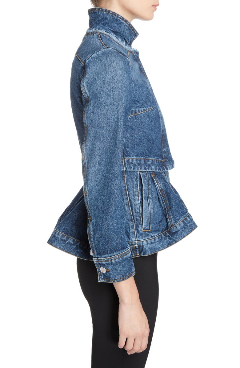 McQueen Alexander McQueen Peplum Denim Jacket, Alternate, color, 