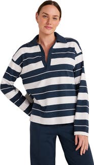 Haven Well Within Organic Cotton Interlock Stripe Johnny Collar Top