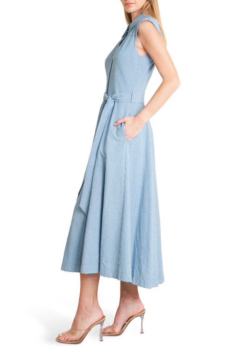 Pinstripe Midi Dress, Alternate, color, BLUE