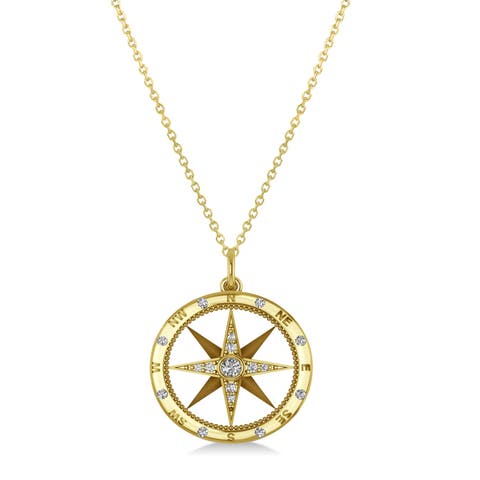 Compass Necklace Pendant Diamond Accented 14k