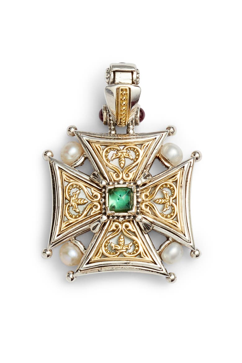 Hestia Topaz Cross Pendant, Main, color, SILVER/ GOLD/ WHITE/ BLUE
