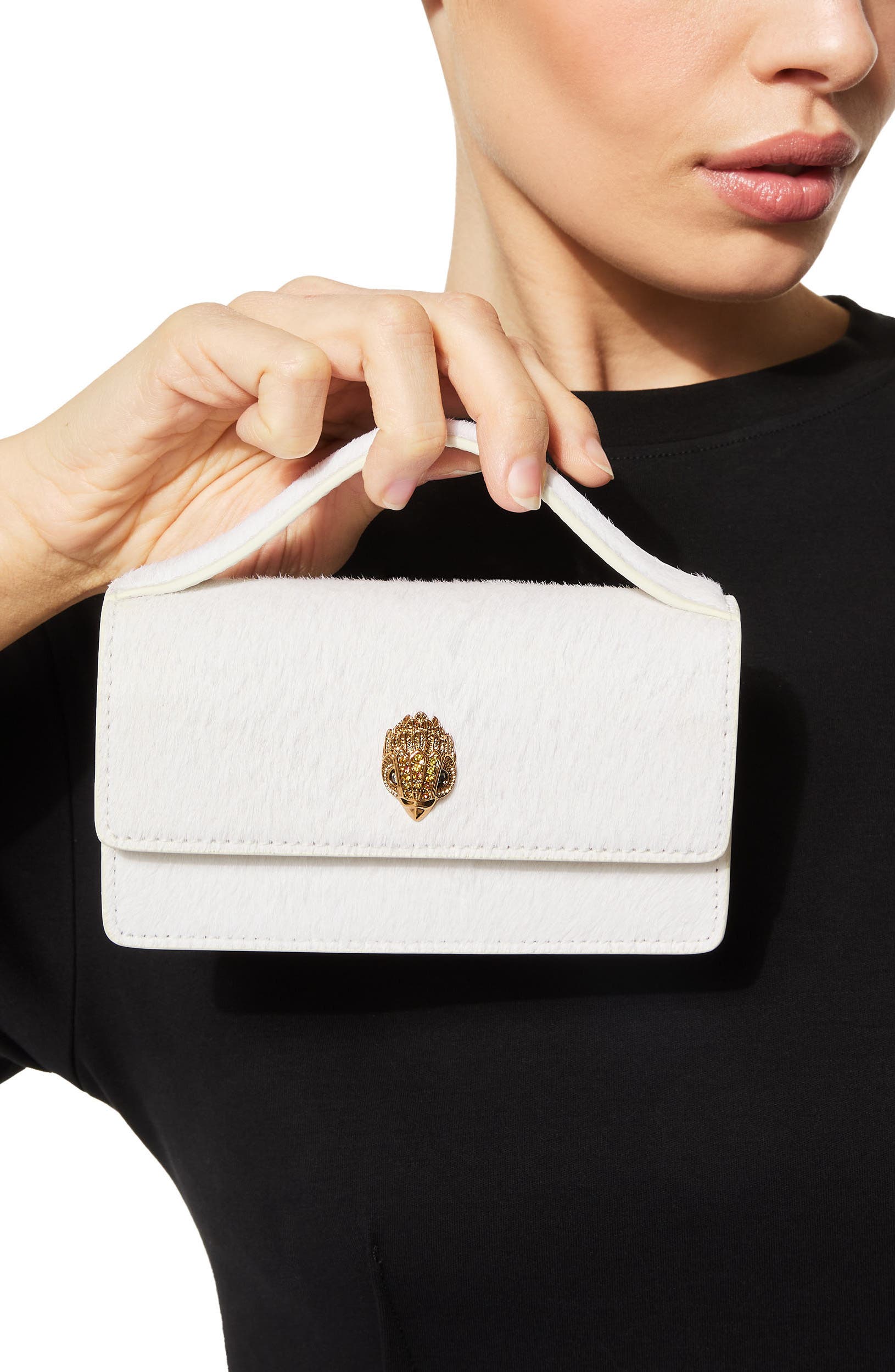 Kurt Geiger London Extra Small Bond Genuine Calf Hair & Leather Top Handle Bag, Alternate, color, White