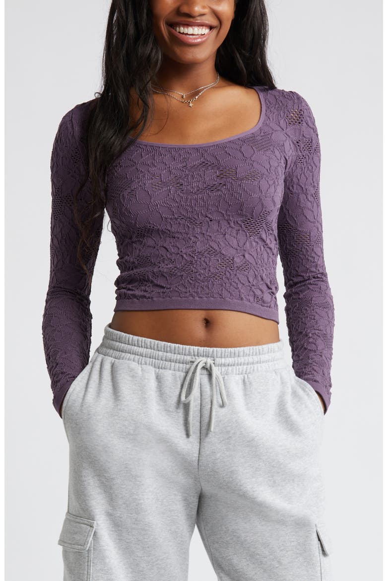 Mesh Jacquard Long Sleeve T-Shirt, Main, color, PURPLE MONTANA