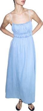 MANGO Gathered Waist Denim Maxi Dress