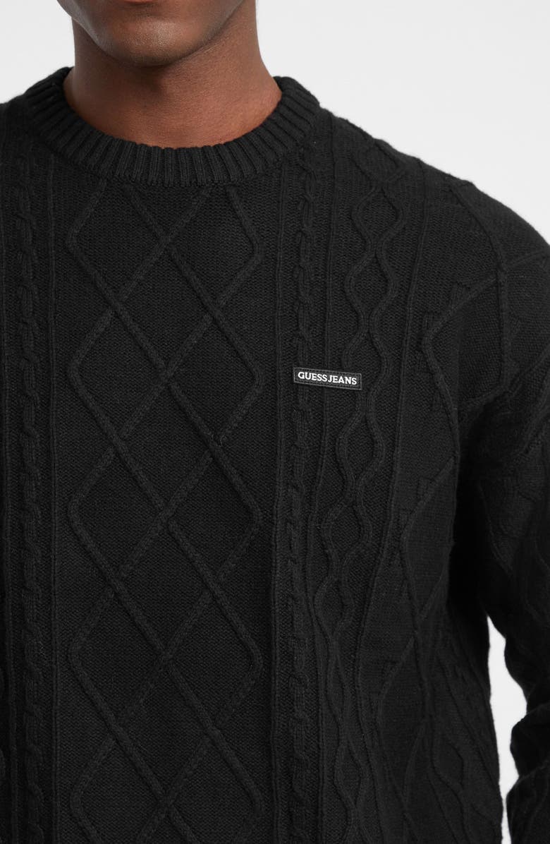 GUESS JEANS Organic Cotton Blend Cable Sweater, Alternate, color, Black