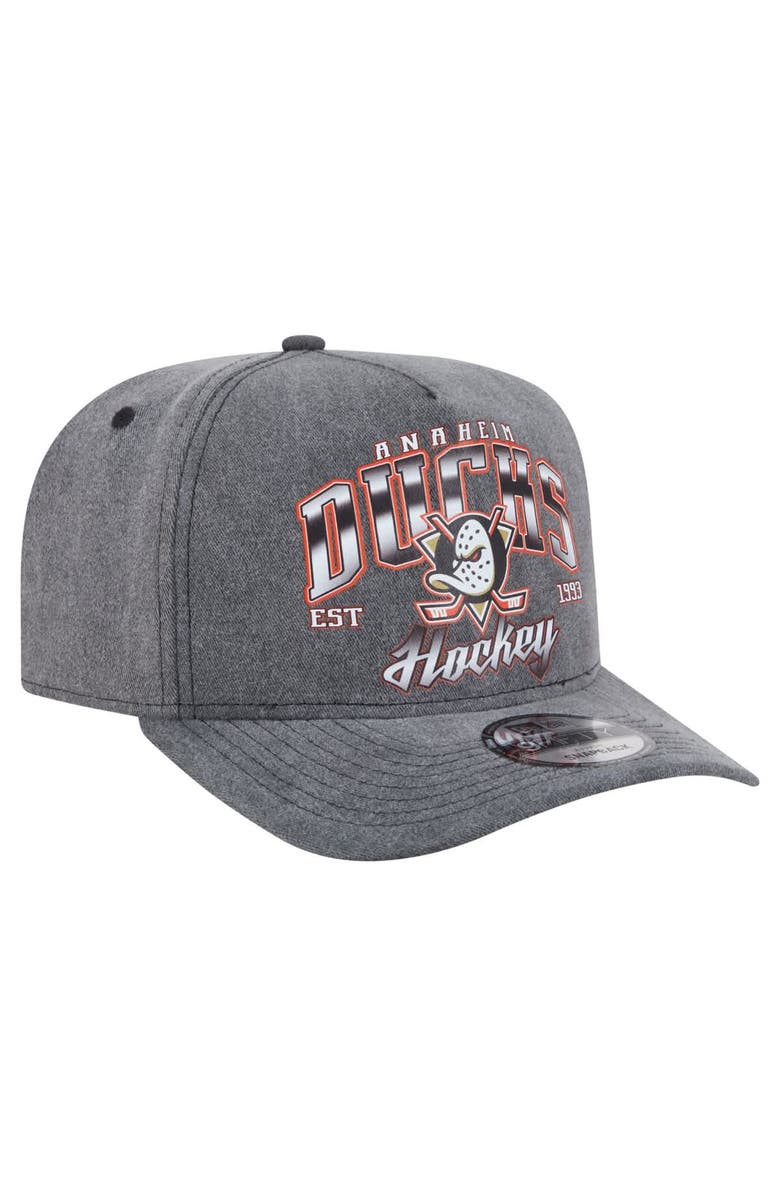 New Era Men's New Era Charcoal Anaheim Ducks Throwback Washed A-Frame Pre-Curved 9FIFTY Snapback Hat, Alternate, color, Charcoal
