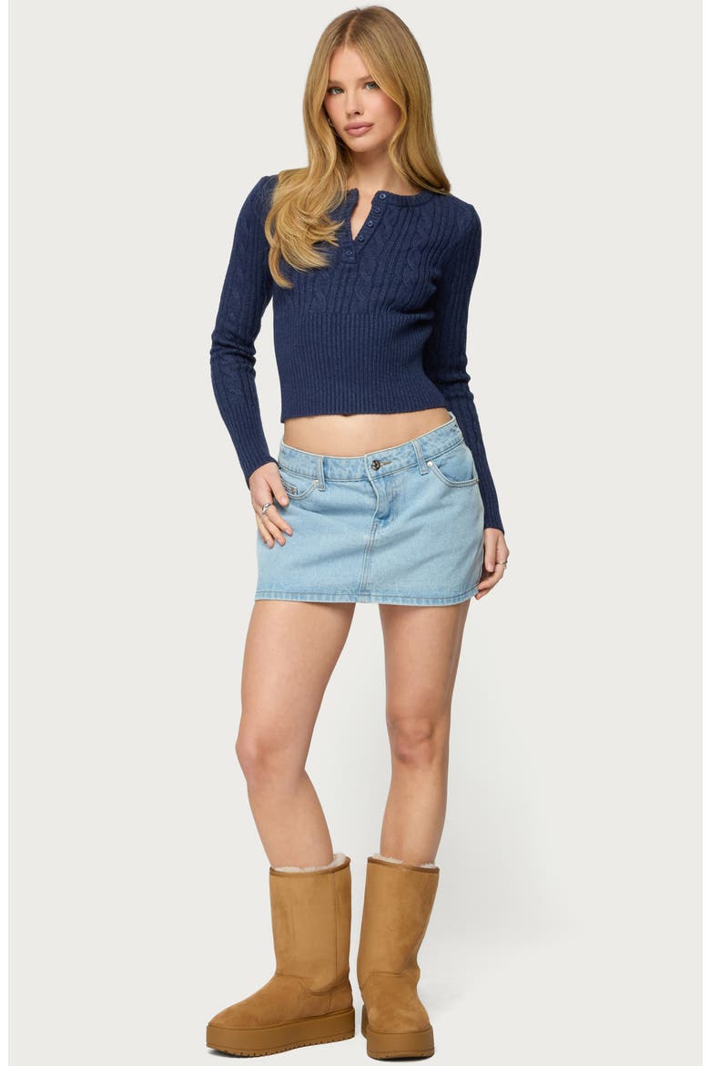 Hadliee Cable Knit Crop Henley, Alternate, color, NAVY