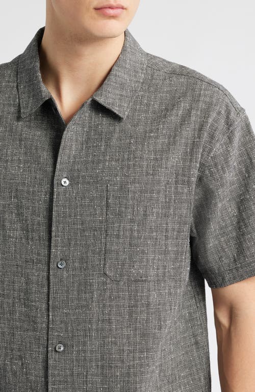 Frame Textured Short Sleeve Button-up Shirt In Black Multi
