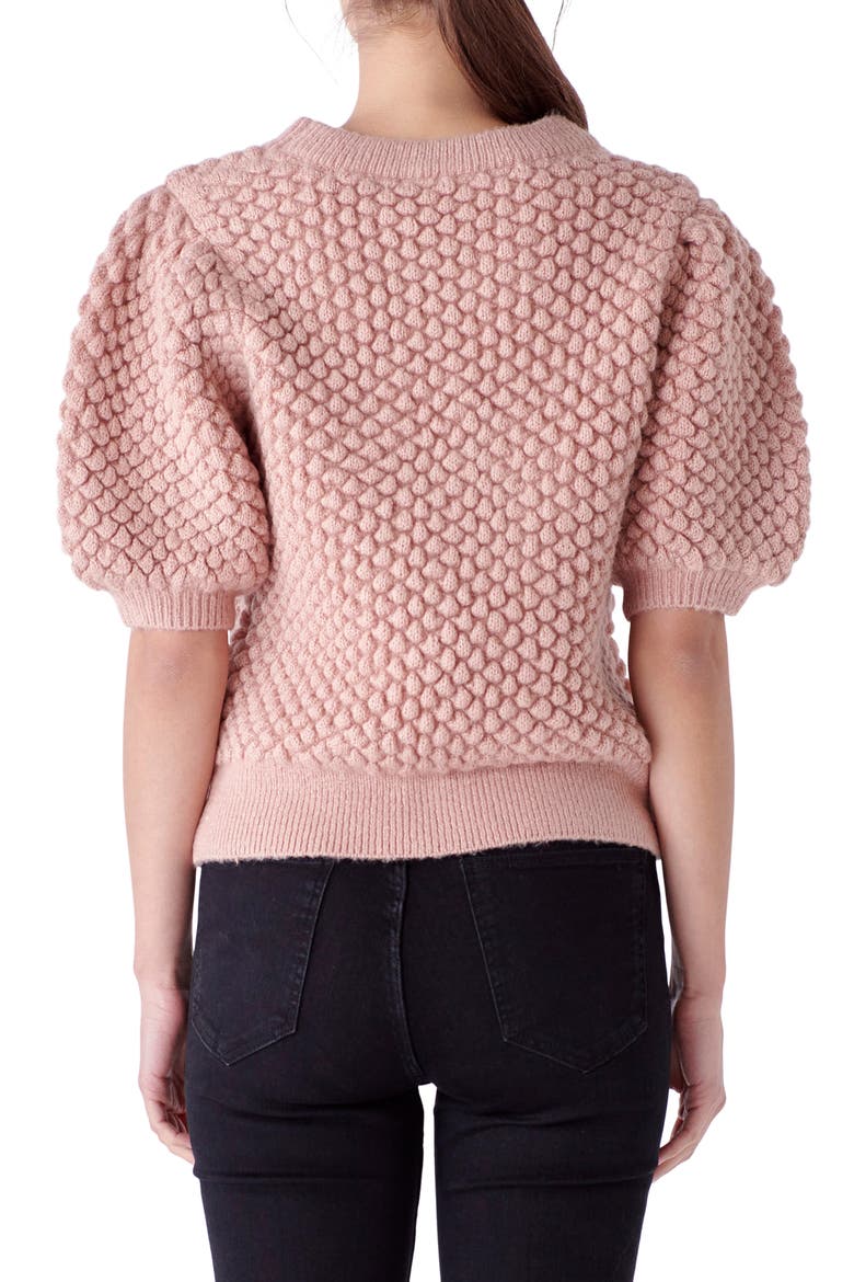 Popcorn Stitch Puff Sleeve Sweater, Alternate, color, DUSTY PINK