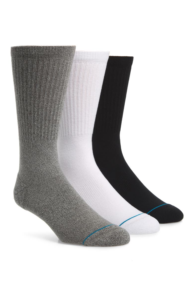Icon Assorted 3-Pack Crew Socks, Main, color, BLACK/ WHITE/ GREY