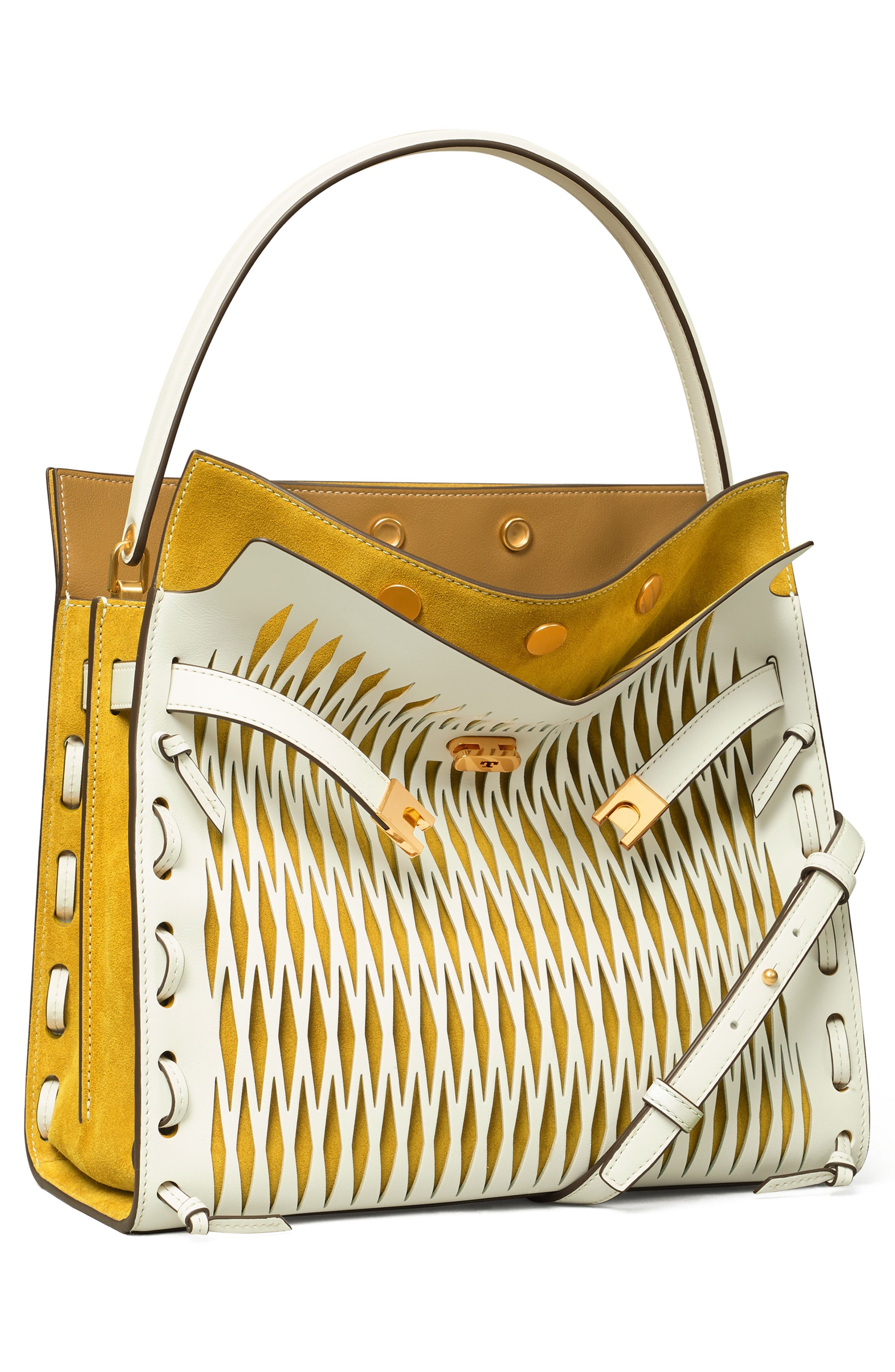 Tory Burch Lee Radziwill Cutout Leather Double Bag, Alternate, color, 