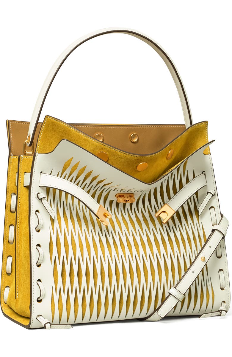 Tory Burch Lee Radziwill Cutout Leather Double Bag, Alternate, color,
