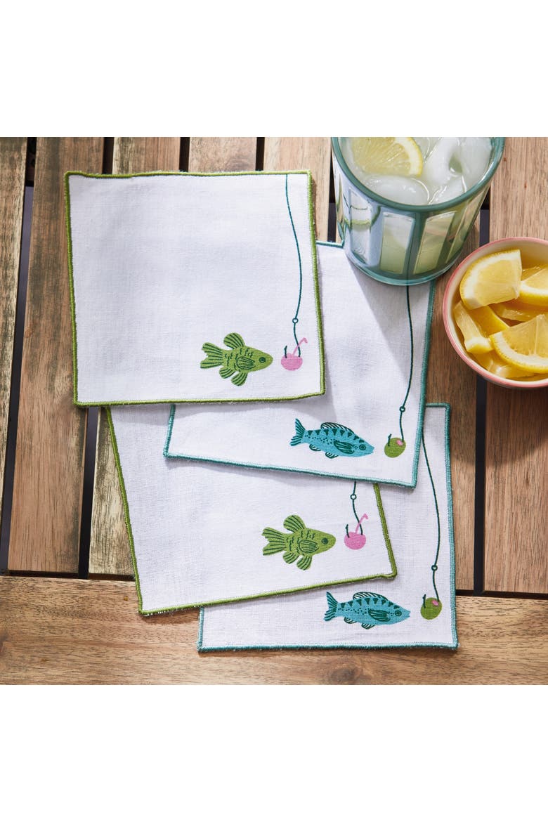 Make A Splash Cocktail Napkin S/4 White Multi Cotton Summer, Alternate, color, White