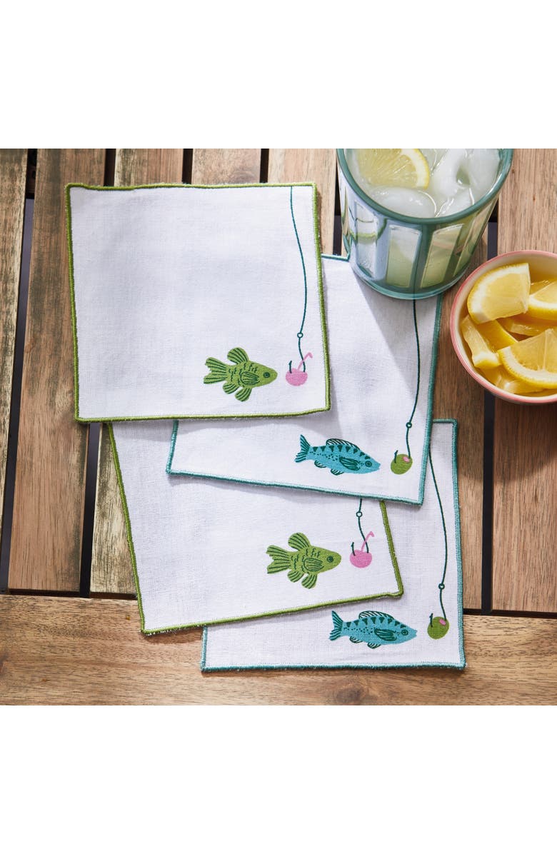 tag Make A Splash Cocktail Napkin S/4 White Multi Cotton Summer, Alternate, color, White