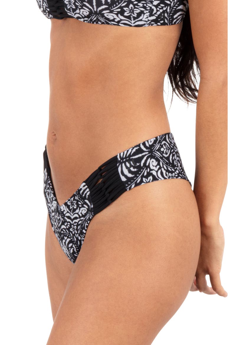 Ikat Palm Skimpy Bikini Bottoms, Alternate, color, BLACK / COCONUT