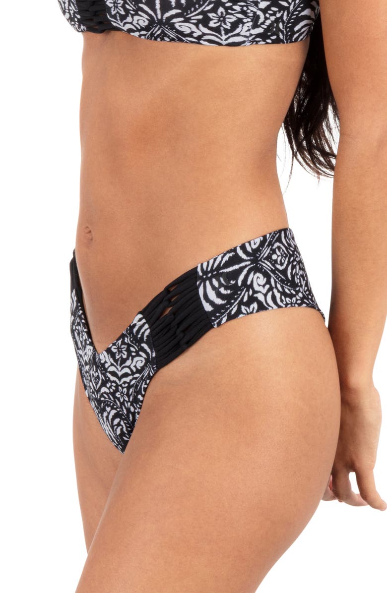 Hurley Ikat Palm Skimpy Bikini Bottoms, Alternate, color, Black / Coconut