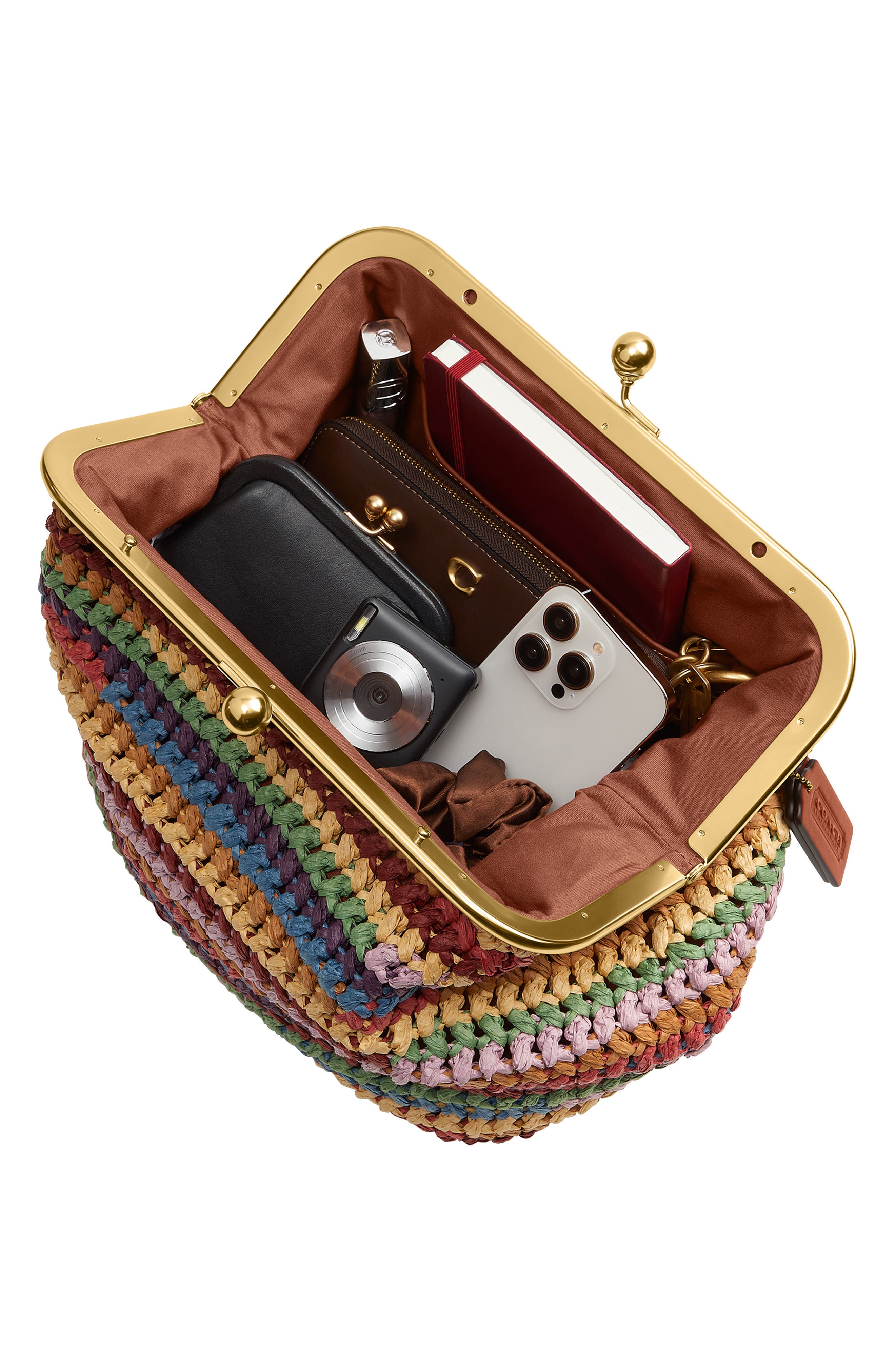 COACH Kiss Lock Frame Large Weave Straw Clutch, Alternate, color, Multicolored