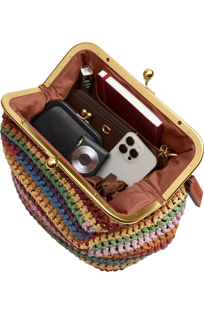 COACH Kiss Lock Frame Large Weave Straw Clutch, Alternate, color, Multicolored