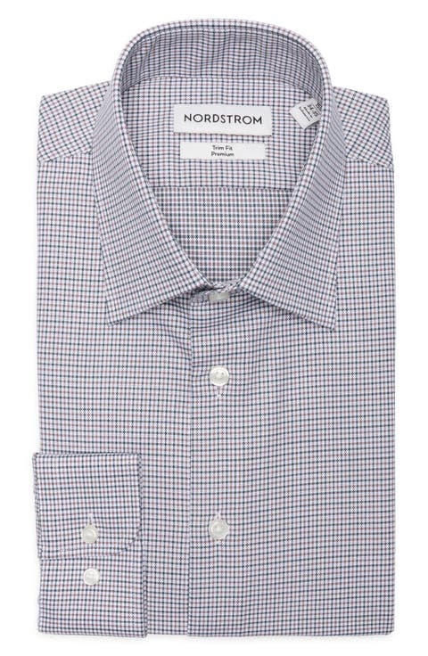 Trim Fit Premium Check Cotton Button-Up Shirt (Big & Tall)