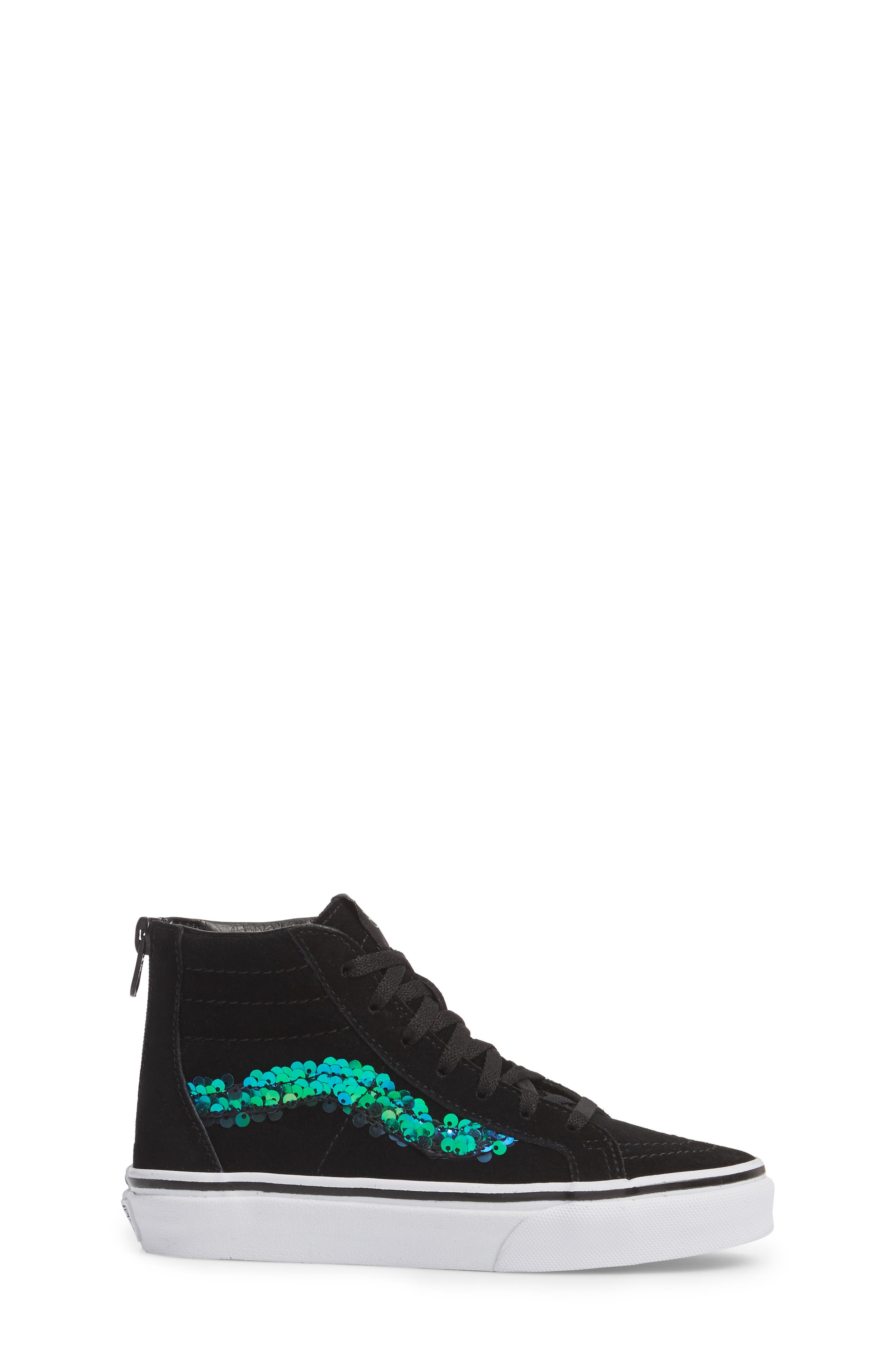 Sk8-Hi Zip Sequin Stripe High Top Sneaker, Alternate, color, BLACK/ TRUE WHITE SEQUINS