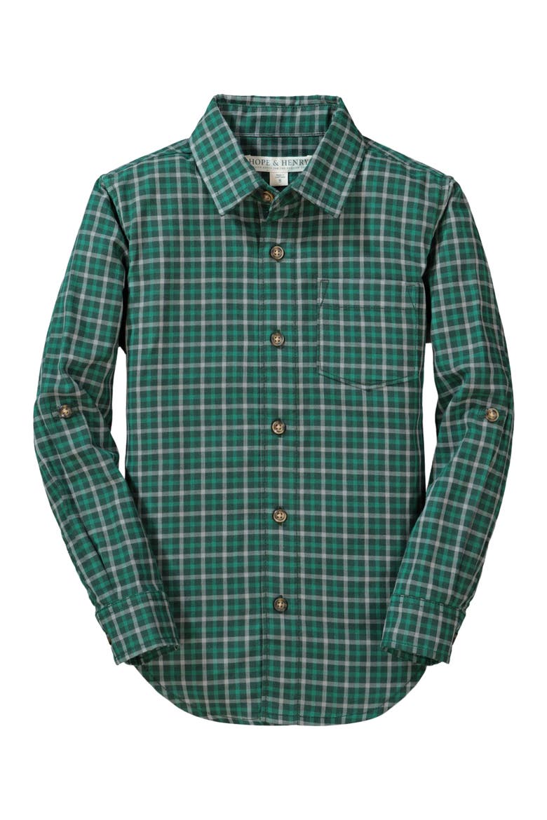 Baby Boys' Convertible Double Weave Button Down Shirt, Infant, Alternate, color, Green and Gray Check