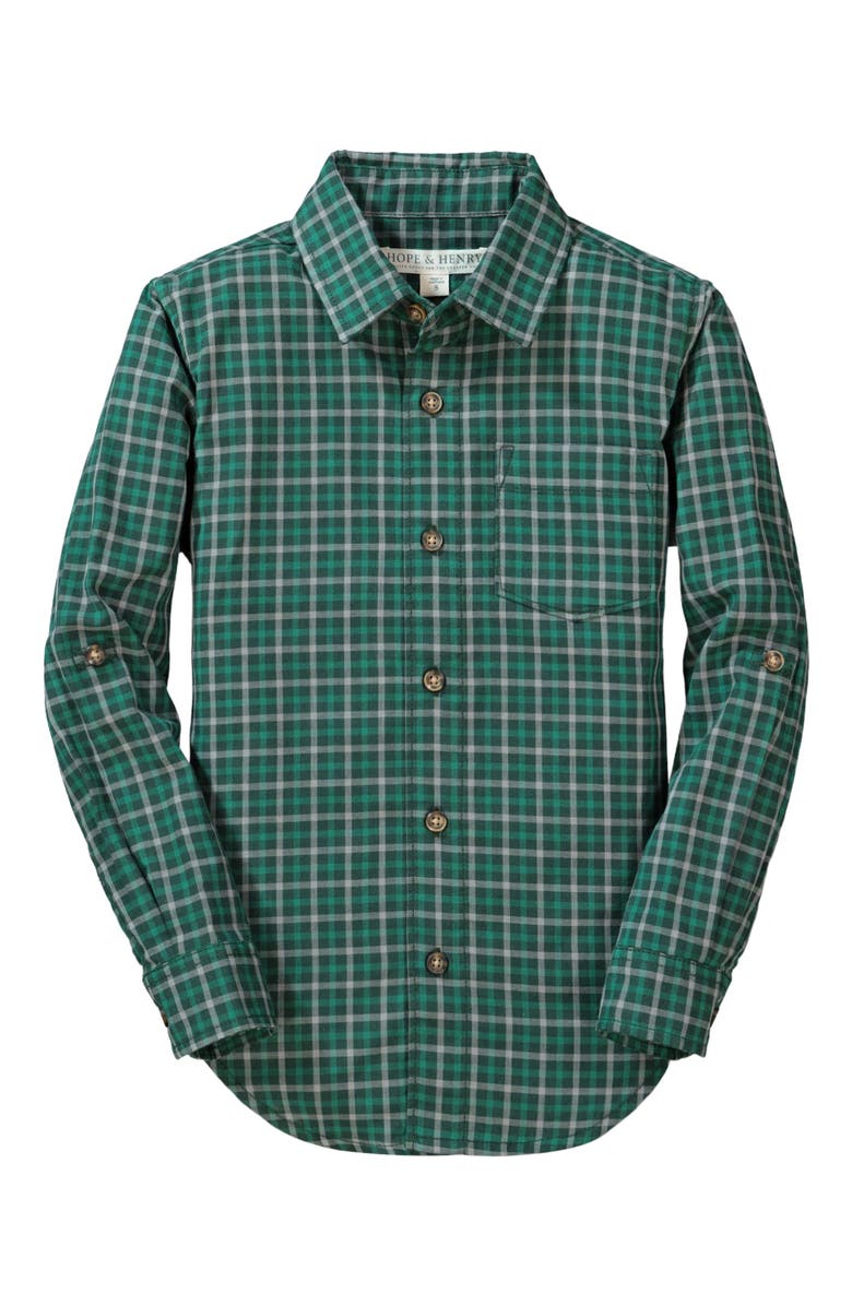 Hope & Henry Baby Boys' Convertible Double Weave Button Down Shirt, Infant, Alternate, color, Green And Gray Check