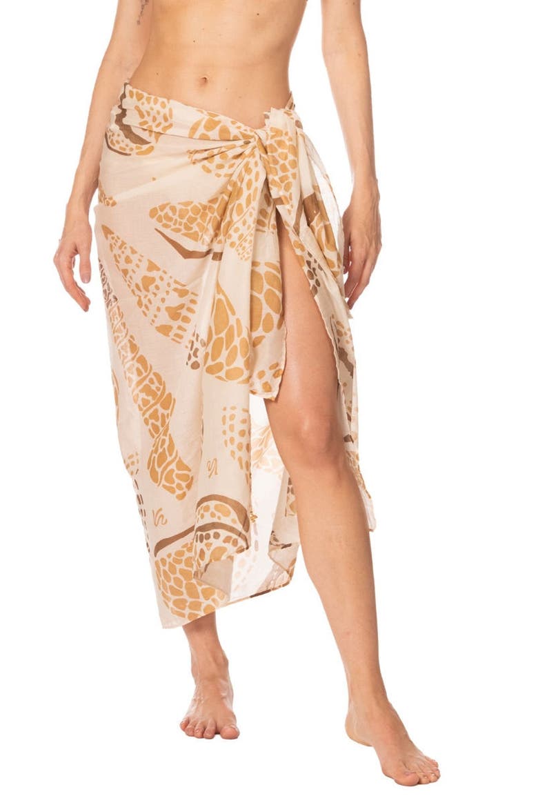 Shell Tides Loretta Shell Print Cotton Pareo Sarong, Main, color, BEIGE SHELL PRINT