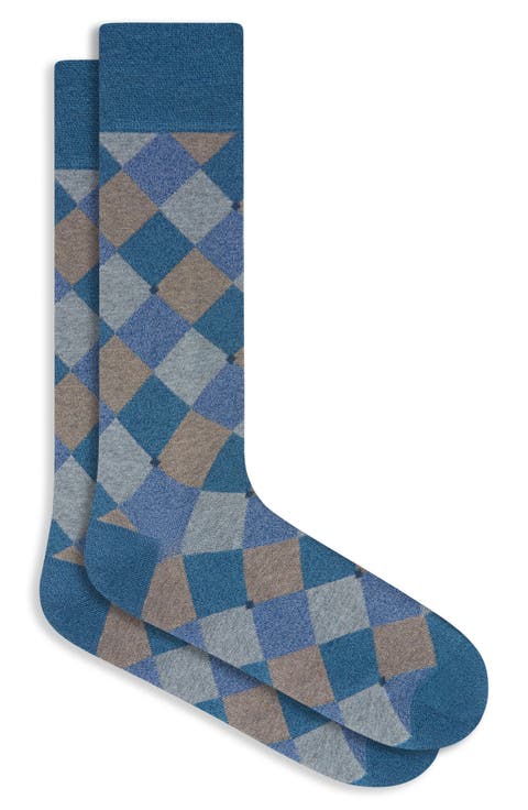 Diamond Pattern Mercerized Cotton Blend Dress Socks
