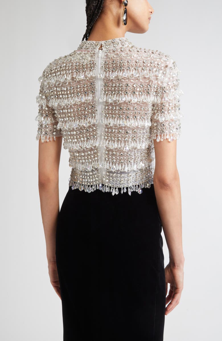 Carolina Herrera Crystal Embellished Mock Neck Crop Top, Alternate, color, 