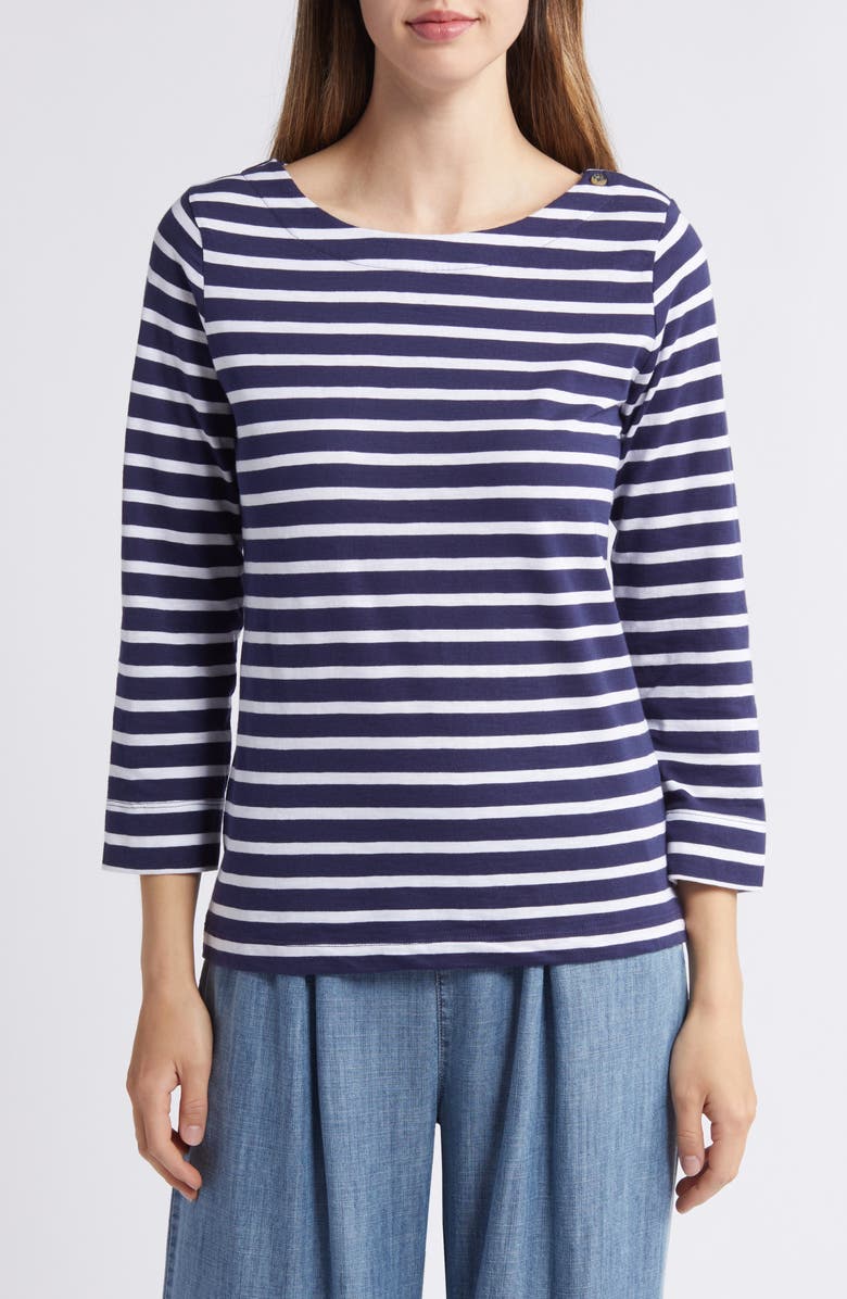 Hatley Breton Stripe Three-Quarter Sleeve Jersey Top, Main, color, 