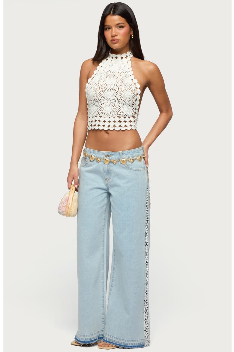 Crochet Open Back Halter Top, Alternate, color, CREAM