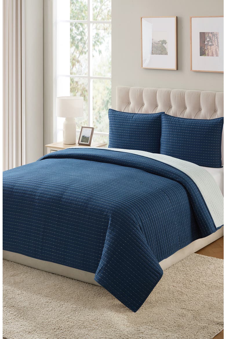 Pickstitch 3-Piece King Quilt Set, Alternate, color, BLUE