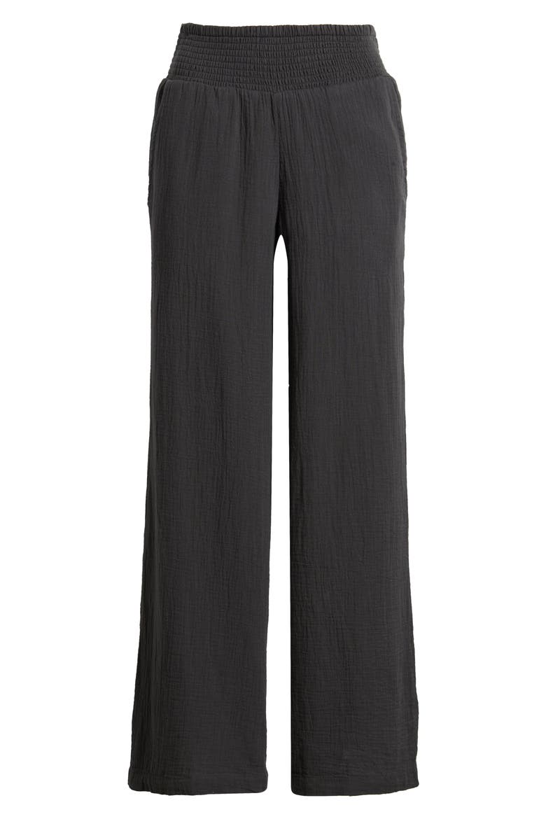 New Waves Smock Waist Cotton Gauze Pants, Alternate, color, BLACK SANDS
