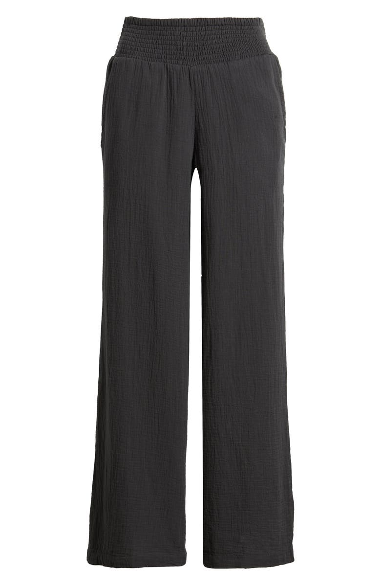 Billabong New Waves Smock Waist Cotton Gauze Pants, Alternate, color, Black Sands