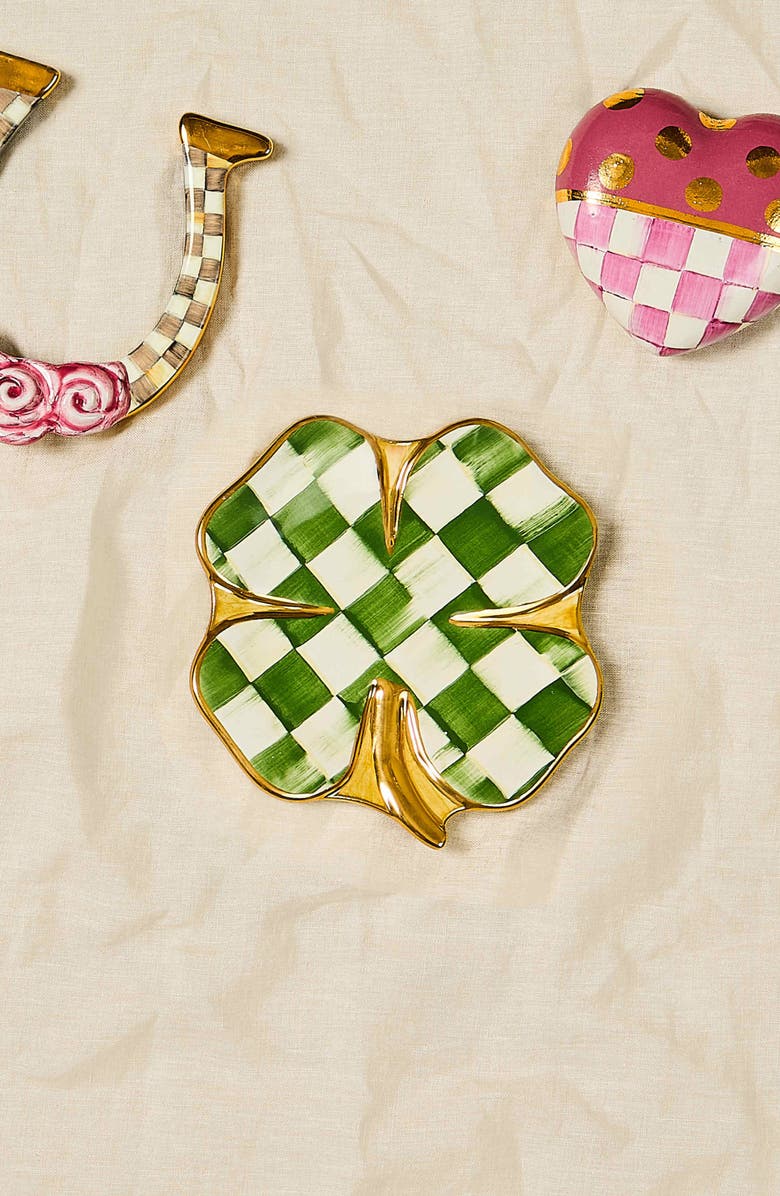 MACKENZIE CHILDS Lucky Check Clover Plate, Alternate, color, Green