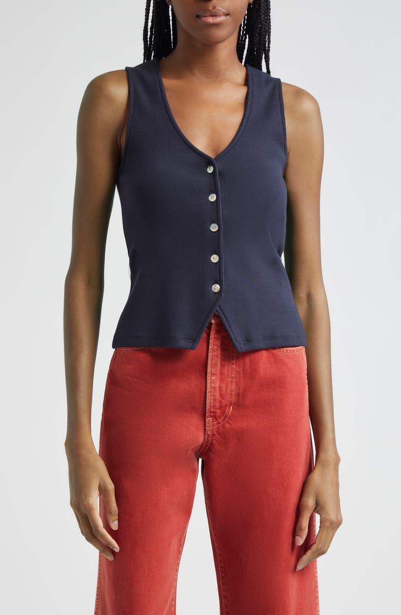 Veronica Beard Hoorne Cotton Rib Button-Up Vest, Main, color,