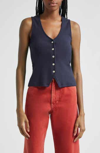 Veronica Beard Hoorne Cotton Rib Button-Up Vest