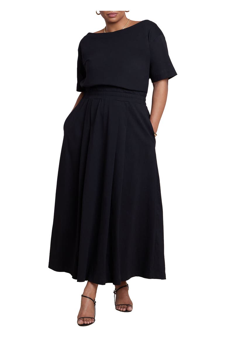 ELOQUII Asymmetrical Neck A-Line Dress, Main, color, Black Onyx