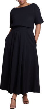 ELOQUII Asymmetrical Neck A Line Dress