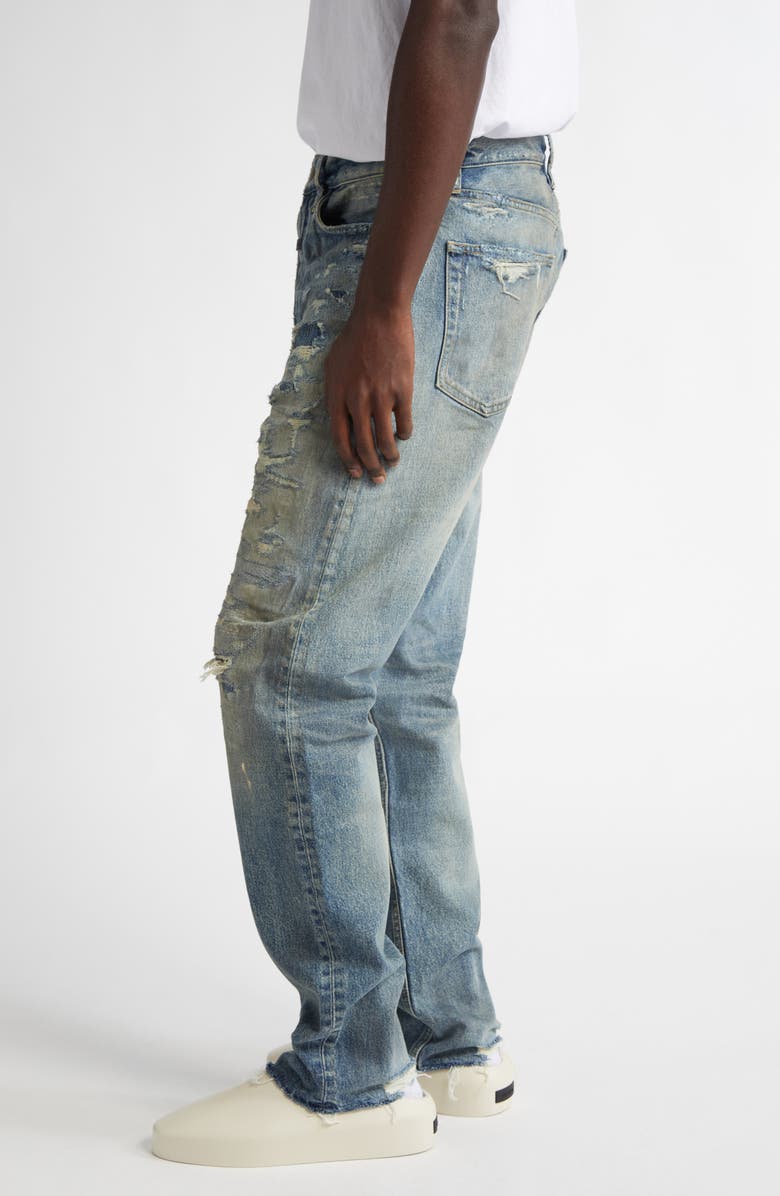 Fear of God Distressed Straight Leg Jeans, Alternate, color, Reparied Vintage Indigo