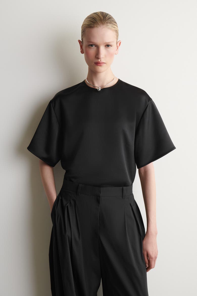 Oversized Satin T-shirt, Main, color, BLACK