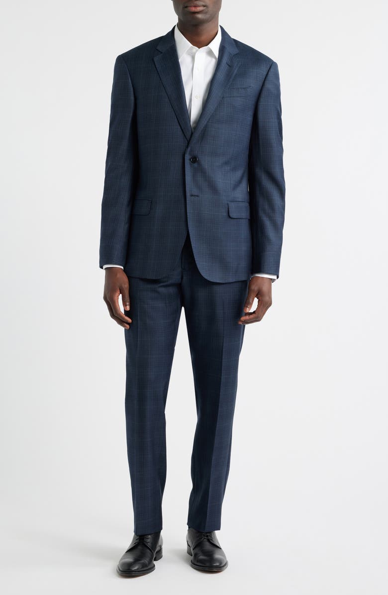 Emporio Armani G-Line Dark Teal Plaid Wool Suit, Main, color, Teal