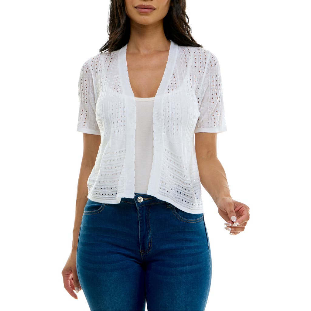 Nina Leonard Open Stitch Short Sleeve Bolero In White